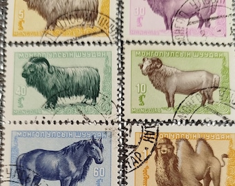 Postage stamps. Mongolia 1958, vintage, old timbres. Philately.