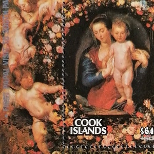 Sellos postales. Islas Cook 1986. Timbres navideños raros, antiguos y valiosos. Filatelia.