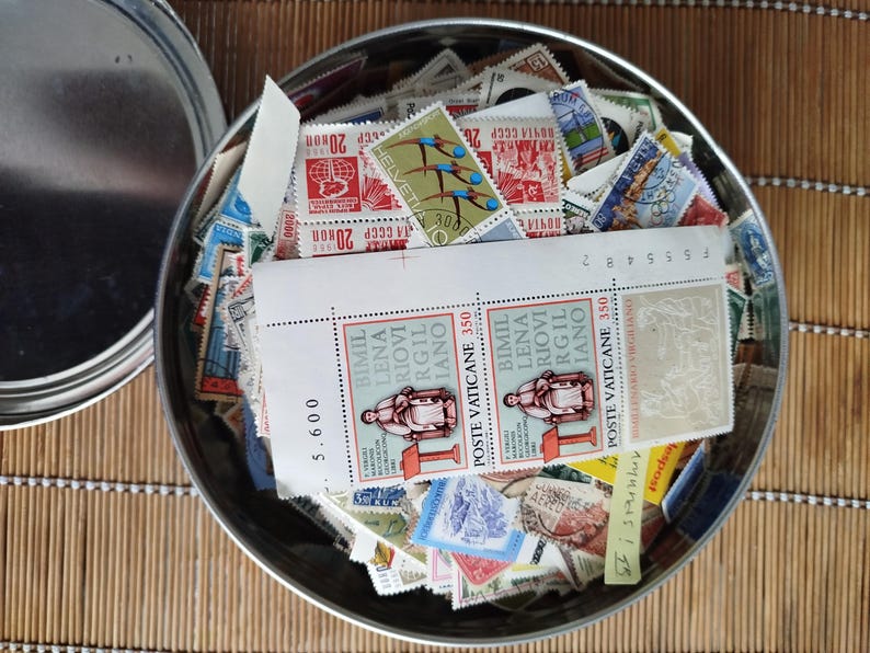 Vintage Postage Stamps Mystery Lot • Random Worldwide Stamps Grab Bag for Collecting, Junk Journaling, Scrapbooking & Crafts • Timbres image 14