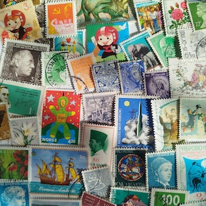 Vintage Postage Stamps Mystery Lot • Random Worldwide Stamps Grab Bag for Collecting, Junk Journaling, Scrapbooking & Crafts • Timbres image 3