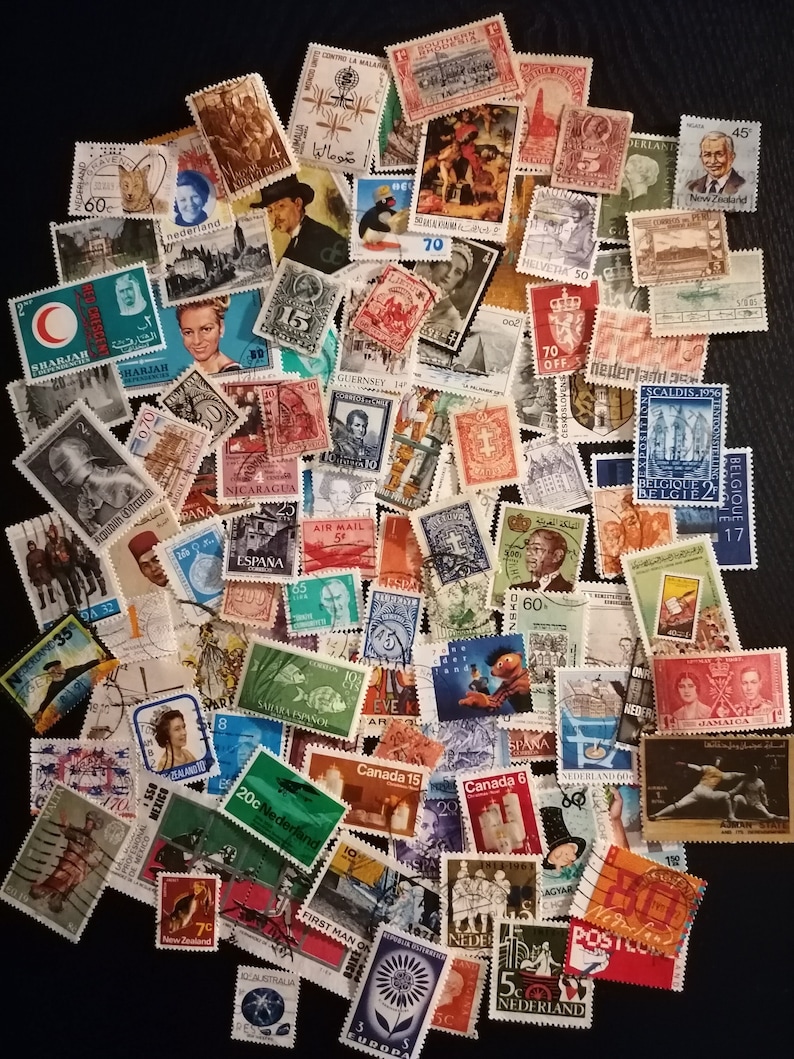 Vintage Postage Stamps Mystery Lot • Random Worldwide Stamps Grab Bag for Collecting, Junk Journaling, Scrapbooking & Crafts • Timbres image 1