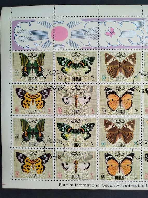 ヴィンテージドバイ切手：1968年の蝶、切手収集 - Etsy 日本