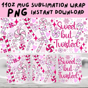 PNG dolce ma contorto, PNG con sublimazione della tazza, Design avvolgente della tazza di Natale, PNG di Natale, PNG bastoncino di zucchero rosa, Design della tazza, File di sublimazione