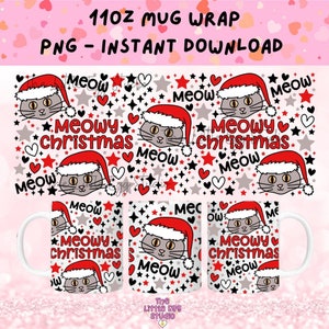Weihnachtskatzenbecher PNG, Weihnachten 11 Unzen Becherverpackung, niedliches Weihnachten-Digitales Design, Becher Sublimation Verpackung, süße Katze PNG, Weihnachtskatze Becherverpackung
