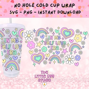 In My Self Love Era SVG, Self Love Cold Cup Svg, No Hole 24oz Cold Cup Wrap Svg, Positività Cold Cup Svg, Pastel Retro Cold Cup Svg