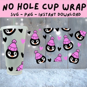 Copa Fría de Navidad SVG, Envoltura de Copa Fría sin Agujero, Copa Fría de Pingüino SVG, SVG de Navidad para Tazas Frías, Copa Fría Festiva Svg, Pingüinos Lindos Svg