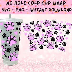 Paw Print Cold Cup Svg, Geen Gat Cold Cup Svg Wrap, Dog Paw Svg, Hondenliefhebbers Svg, Paw Print SVG, 24oz Cold Cup Svg, Cold Cup Template