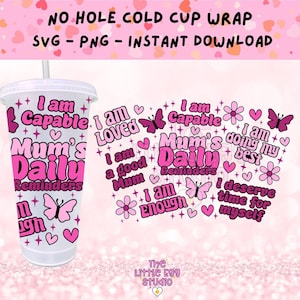 Mama's dagelijkse herinneringen Cold Cup SVG Wrap, Moederdag Cold Cup SVG Design, Mama Positieve Affirmaties SVG, 24oz Cold Cup Gelaagde Svg-bestand
