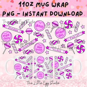 Dumb Bitch Mug PNG, 11oz Mug Wrap for Sublimation, Sublimation PNG for Mugs, Sweary Candy Mug PNG, Sublimation Wrap Mug Digital Design