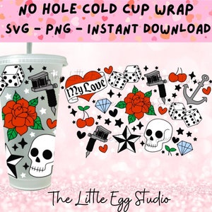Tattoo SVG, No Hole Cold Cup SVG, Tattoo Cold Cup Svg, Old School Tattoo SVG, Cold Cup Wrap Svg, Tattoo Gun Svg, Skull Cold Cup Svg