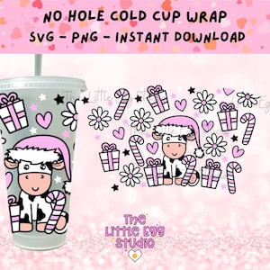 Christmas Cow SVG, No Hole Cold Cup Svg Wrap, Christmas Cold Cup Svg, Christmas Svg Wrap, Cute Cow SVG, Cute Christmas Svg, Cow Cold Cup Svg