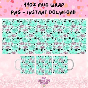 Cute Frog Mug PNG, 11oz Mug Wrap for Sublimation, Sublimation PNG for Mugs, Frog & Lillypad Mug PNG, Sublimation Mug Digital Design