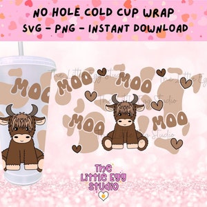 ハイランド牛 SVG、ハイランド牛コールドカップ SVG、穴なし 24 オンス コールドカップ ラップ SVG、かわいい牛コールドカップ SVG、かわいいアヒルコールドカップ SVG、ふわふわ牛 SVG