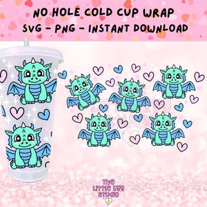 Cute Dragon SVG, No Hole Cold Cup SVG, Dragon Cold Cup Svg, Mythical Cold Cup SVG, 24oz Cold Cup Wrap Svg, Cute Dinosaur Cold Cup Svg