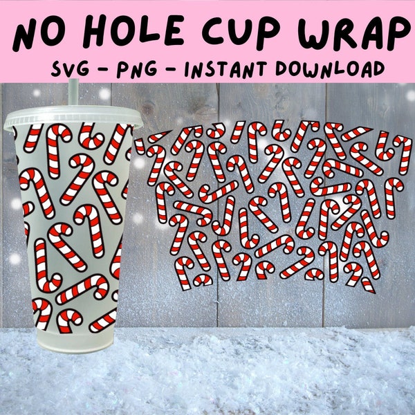 Candy Cane Cold Cup Svg, No Hole Cold Cup Wrap, Christmas Cold Cup Svg, Candy Cane Svg, Peppermint Cold Cup, Festive Candy Svg, Cold Cup Svg