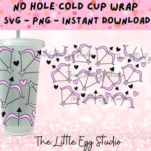 May include: A digital download of a cold cup wrap design featuring a pink and black pattern of arrows and hearts. The design is perfect for Valentine's Day or any occasion.