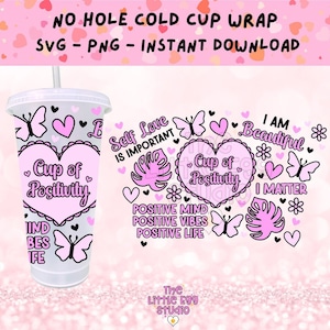 Cup of Positivity Cold Cup SVG Wrap, Positive Cold Cup Design, No Hole 24oz Cold Cup SVG, Layered SVG File for Cold Cup, Venti Cup Svg
