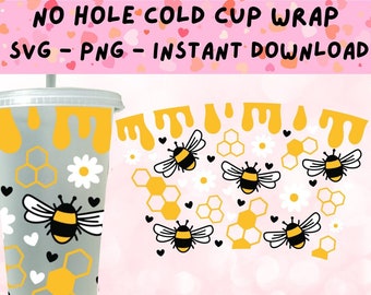 Honey Bee SVG, No Hole Cold Cup SVG Wrap, Bumblebee Cold Cup, Bee SVG, Spring Cold Cup Svg, Daisy Cold Cup Svg, Bee Cold Cup, Honeybee Svg