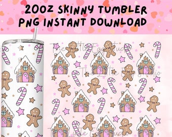Gingerbread House PNG, 20oz Skinny Straight Tumbler Wrap PNG for Sublimation, Christmas Tumbler Png, Gingerbread PNG, Festive Tumbler Png,