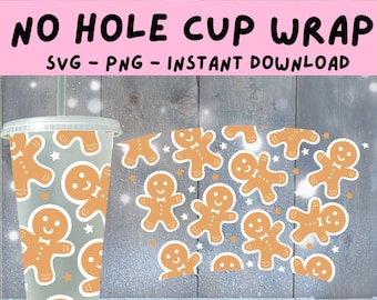 Gingerbread Cold Cup SVG, No Hole Cold Cup Wrap, Gingerbread Person Svg, Christmas Cookie Svg, Christmas Cold Cup Svg, Festive Cold Cup
