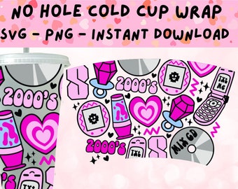 2000s Cold Cup SVG, Y2K Cold Cup Svg, No Hole Cold Cup Wrap Svg, Flip Phone Svg, 90s Kid Vibe, 00s Svg, 24oz Cold Cup SVG, Noughties SVG