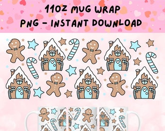 Gingerbread House Mug PNG, Christmas 11oz Mug Wrap, Christmas Digital Design, Mug Sublimation Wrap, Gingerbread PNG, Christmas Mug Wrap