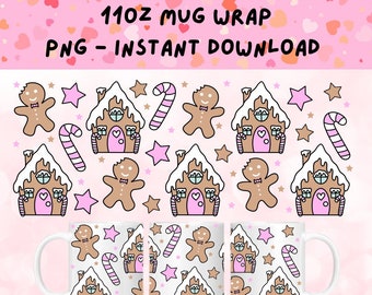 Gingerbread House Mug PNG, Christmas 11oz Mug Wrap, Christmas Digital Design, Mug Sublimation Wrap, Gingerbread PNG, Christmas Mug Wrap