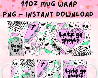 Spooky Pastel Mug PNG, 11oz Mug Wrap for Sublimation, Sublimation PNG for Mugs, Halloween Mug PNG, Sublimation Wrap Mug Digital Design