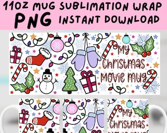 Christmas Movie Mug PNG, Christmas Movie 11oz Mug Wrap, Cute Christmas Digital Design, Mug Sublimation Wrap,  Christmas Mug Design