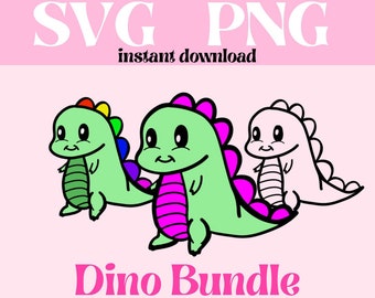 Cute Chonky Dinosaur Svg Png Bundle, Cute Baby Dino Svg, Dinosaur Svg, Svg files for Cricut, Png files for sublimation