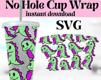 Cute Dinosaur Svg, No Hole Cold Cup Svg, Dinosaur Cold Cup Svg, Chonky Dino SVG, Svg for cups, Svg file for Cricut