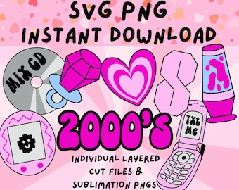 Retro SVG Bundle, Y2K Aesthetic Svg & Png Bundle, 2000s Svg, Noughties Svg, Old School Svg, Retro Vibes Svg, Svg for Cricut, Sublimation Png