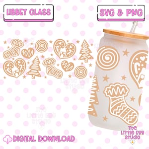 Christmas Cookie Glass Can SVG Wrap, Christmas Cookie Libbey Glass SVG Design, 16oz Libbey Glass SVG Layered File, Christmas Libbey Design