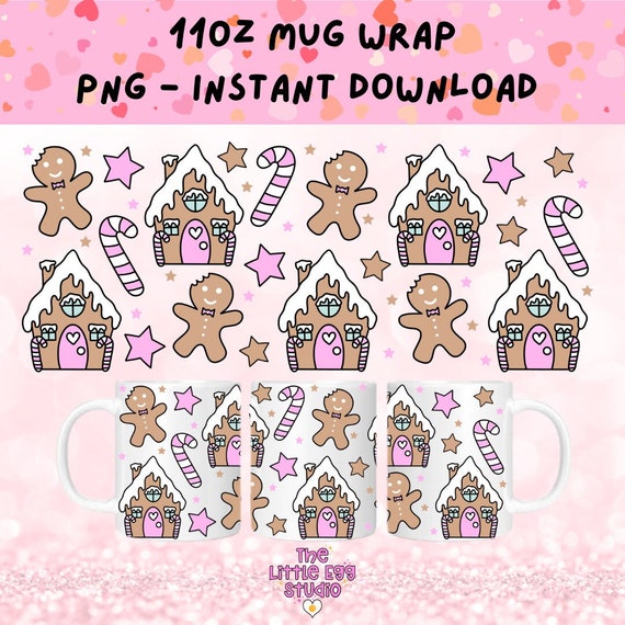 Gingerbread House Mug PNG, Christmas 11oz Mug Wrap, Christmas Digital Design, Mug Sublimation Wrap, Gingerbread PNG, Christmas Mug Wrap