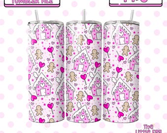 Pink Gingerbread Tumbler Png Wrap, Pink Christmas Tumbler Png Design, Christmas Png Tumblers, 20oz Skinny Tumbler Design, Gingerbread PNG
