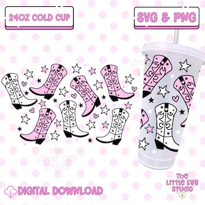 Cowboy-Stiefel SVG, kein Loch Kalttasse SVG, Cowboy-Stiefel Kalte Tasse SVG, Cowgirl kalte Tasse SVG, 24 Unzen kalte Tasse Wrap SVG, rosa Cowgirl kalte Tasse Schmuck
