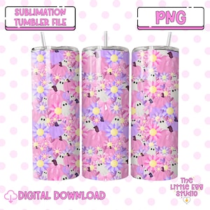 Niedliche gruselige nahtlose Png Verpackung, Kürbis Geist nahtlose Tumbler Png, Pastell Kürbis png, Pastell Halloween nahtlose Png, Blumengeist Png