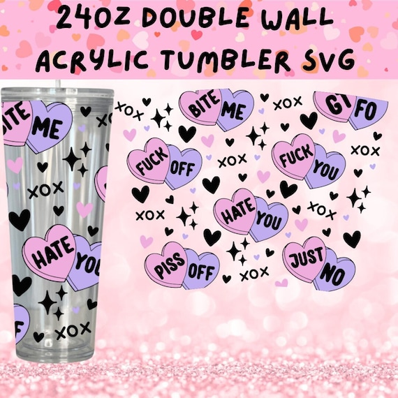 Anti-Valentines Conversation Heart SVG, Snowglobe Tumbler Svg Wrap, 24oz Acrylic Double Wall Tumbler SVG, Pastel Candy Heart SVG