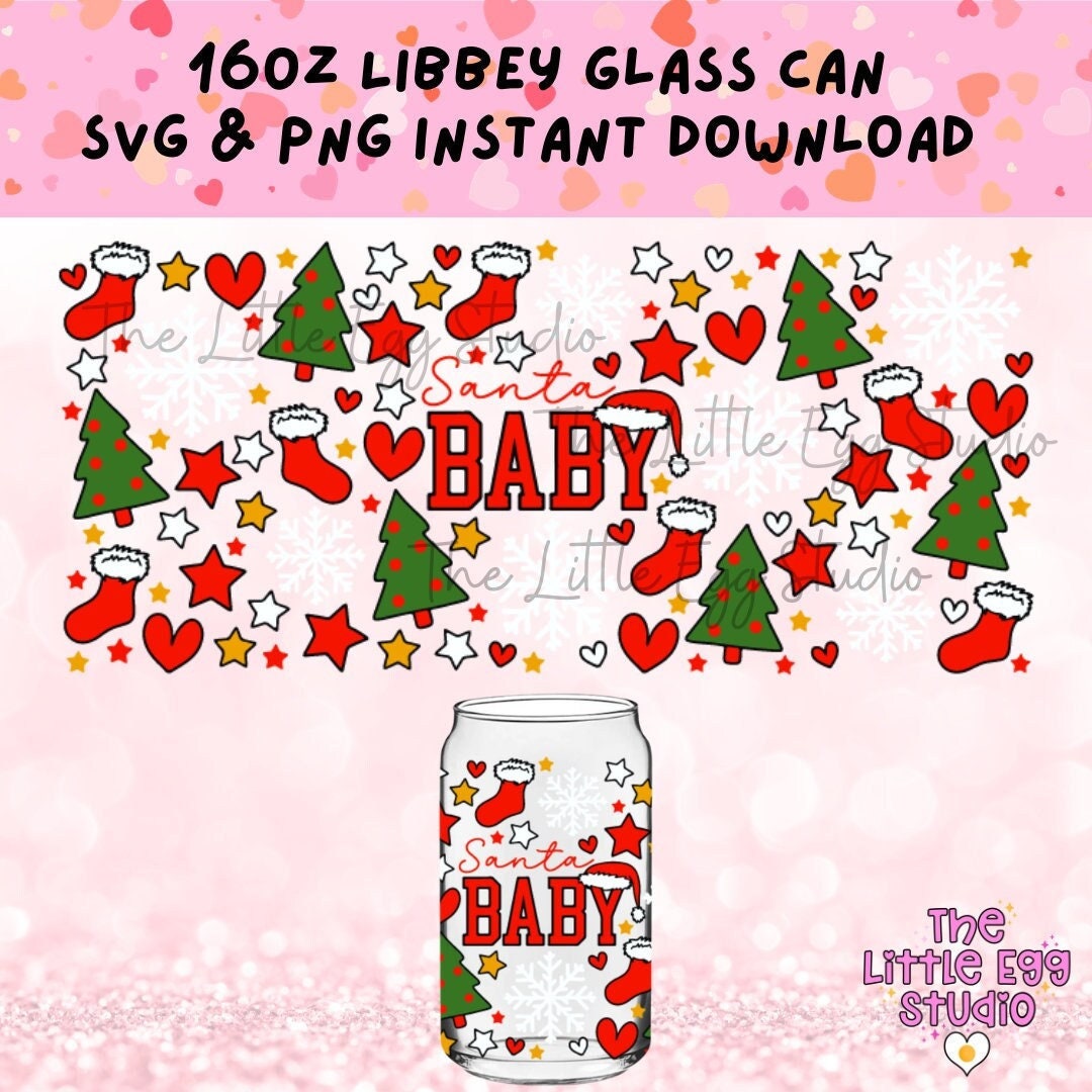Santa Baby SVG, 16oz Libbey Glass Can SVG, Glass Can Wrap Svg ...
