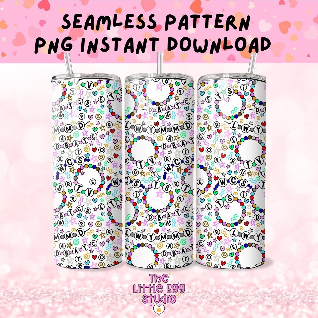 Friendship Bracelet Tumbler PNG Wrap, TS Acronym Bracelet Seamless Tumbler PNG Design, Seamless Png for Tumblers, 20oz Skinny Tumbler Design