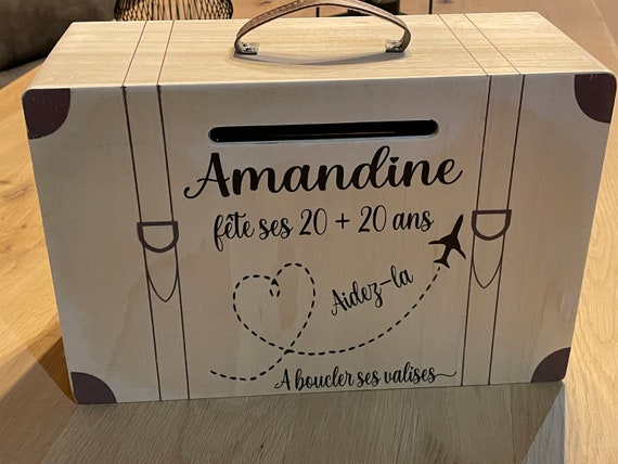 URNE VALISE en BOIS, anniversaire, cagnotte, urne anniversaire,  personnalisable -  France