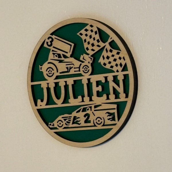 Plaque de porte en bois  / décoration chambre bébé, enfant, voiture de course - personnalisé, prénom enfant, animaux