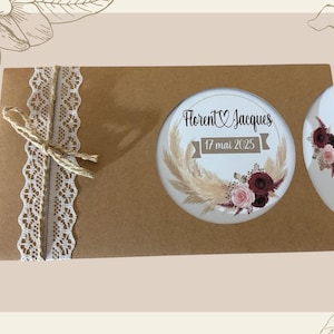 Faire-part mariage champêtre, pampa dentelle pochette kraft