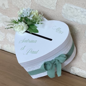 Urne coeur mariage, urne mariage vert , mariage sauge, urne  personnalisée