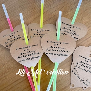 Wedding labels for heart sparklers, personalized glow sticks, several models