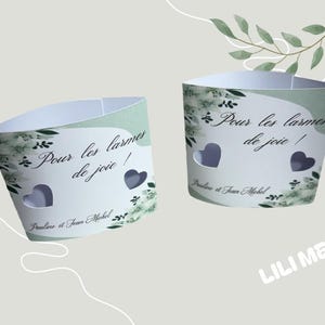 Pochettes larmes de joie mariage, mariage vert sauge