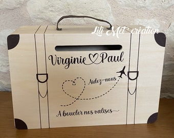 URNE VALISE en BOIS mariage personnalisable