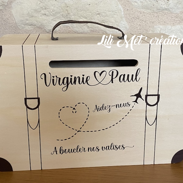 URNE VALISE en BOIS mariage personnalisable