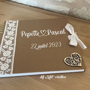 Libro degli ospiti per matrimonio in carta kraft, rustico, pizzo personalizzato, adesivi per libro degli ospiti