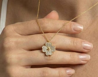 14K guldpläterat klöverhalsband, lyckoberlock i 925 sterlingsilver, elegant fyrabladshänge, minimalistiska smycken, present till henne, lyckokedja